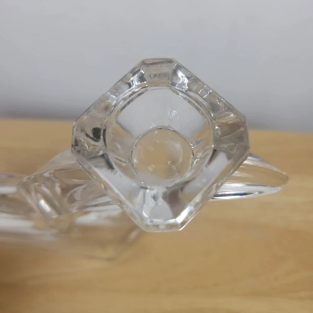 Vintage Clear Glass Double Crescent Moon Candle Holder MCM Hollywood Regency